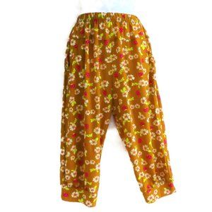 Vintage Pants Mustard Floral Strawberries Knickers High Waist Pockets Yoked